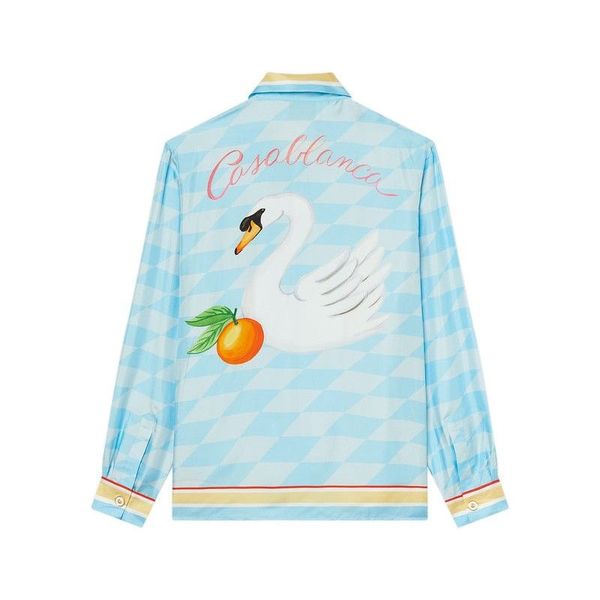 

casablanca 2023 baiyun swan orange sicilian blue twill silk shirt, White;black