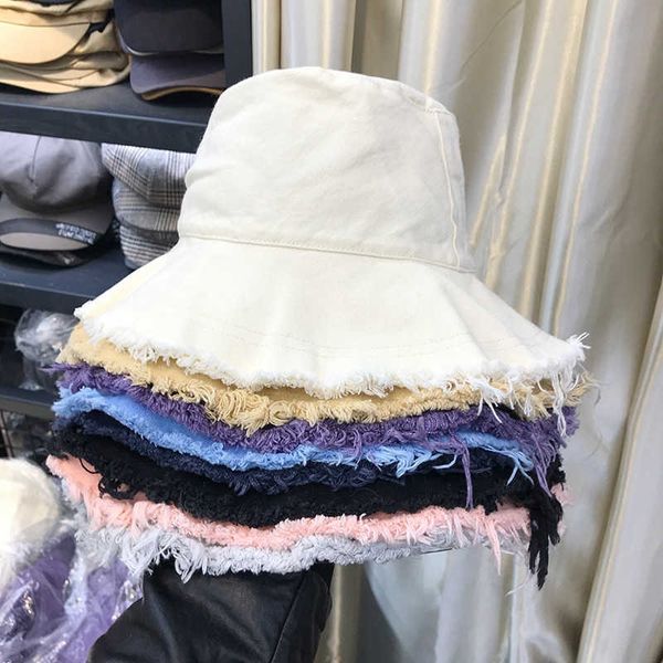 

wide brim hats new style plain cotton women bucket hat female summer sun visor simple casual hat edging basin hat foldable panama bucket cap, Blue;gray