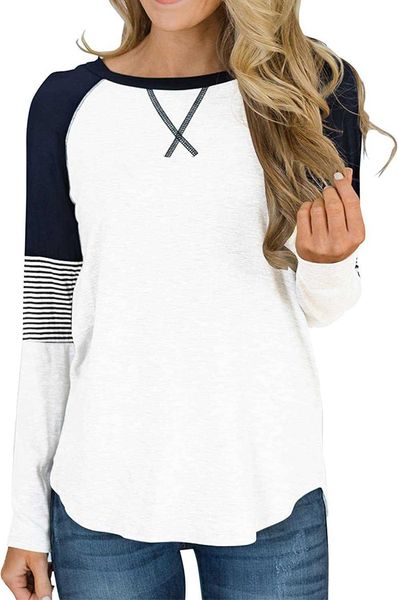 

casual dresses hilltichu womens color block round neck tunic casual long sleeve shirt blouse, Black;gray