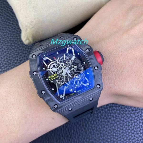

rm35-02 watch integrated white gem shock absorber mechanical movement ntpt carbon fiber case natural rubber belt sapphire crystal glass, Slivery;brown