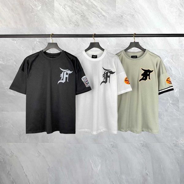 

essentialls t shirt for men women fg sport tshirt season mesh embroidery badge short sleeve high street men's and women's casual, White;black