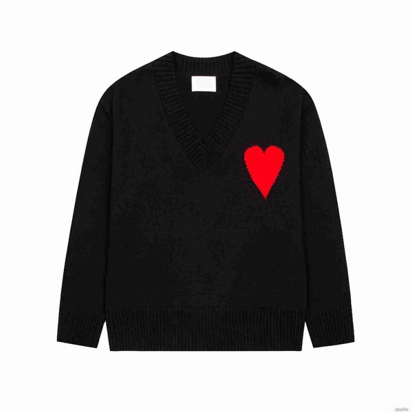 

paris fashion mens designer amies knitted sweater embroidered red heart solid color big love round neck short sleeve a t-shirt for men women, White;black