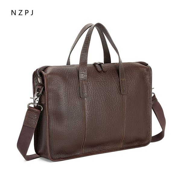 

briefcases men's handbag genuine leather briefcase layer cowhide shoulder messenger bag fashion lapfor 15 inch nzpj 230323