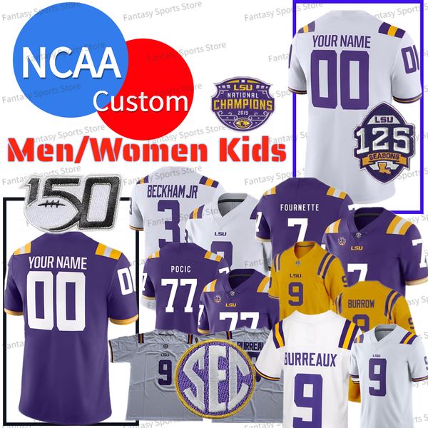 

custom lsu tigers jersey burrow williams burreaux ethan pocic trey laforge fournette palmer stovall lee peterson beckham jr. college men wom, Black