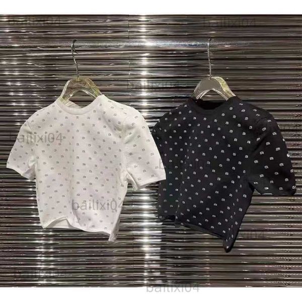

women's t-shirt aw 23 spring summer new rhinestone letter print women slim fit show umbilical short sleeve t230323, White