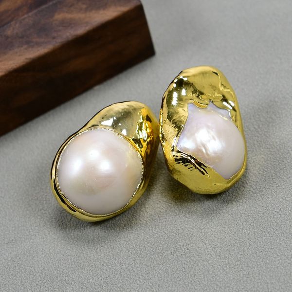 

cultured freshwater white baroque keshi pearl chandelier stud earrings gold plated ear ring luxury wedding for lady women classic gifts, Silver