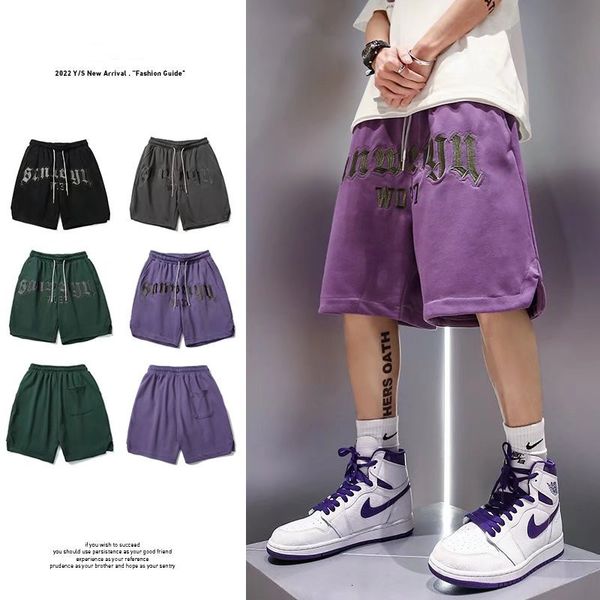 

men's shorts american embroidered men's summer street hip hop loose trendy sports casual straight five legged pants 230323, White;black