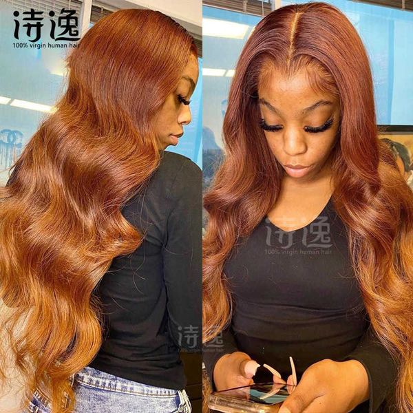 

ombre honey brown body wave13*4 lace front human hair wigs 230323, Black