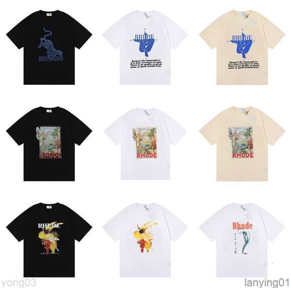 

america brand rhude printed t shirt men washed do old round treetwear t-shirts spring summer high street style quality, White;black