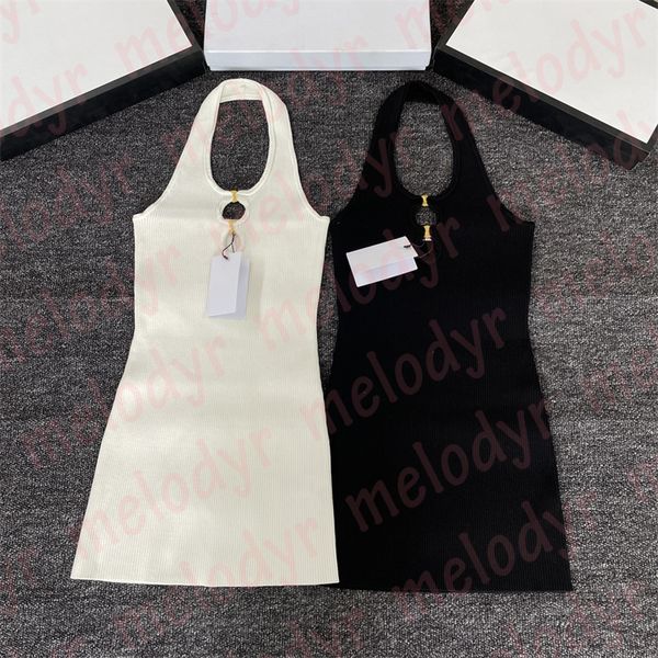 

halter dress fashion hollow skirts metal letter summer backless dress womens nightclub knits dress, Black