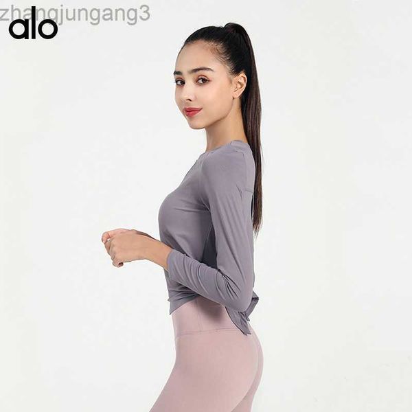 

alos yoga t shirt suit women's thin quick drying breathable sports long sleeve blouse loose casual running fitness spring and autumn t, White