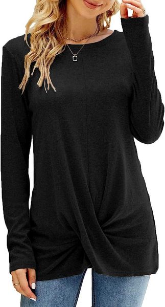 

women's knitted shirt long sleeve t-shirt casual dresses naggoo women's twist front tunic long sleeve crew neck casual loose dres, Black;gray