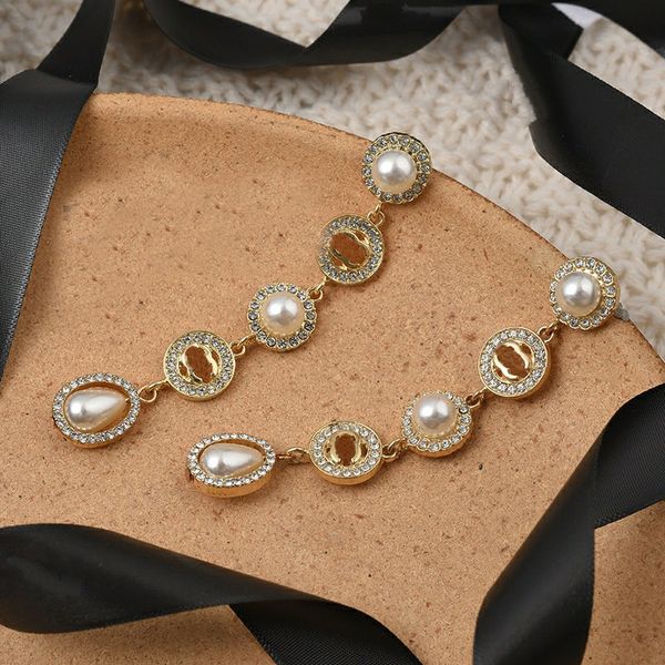 

gold plated luxury style pearl tassels stud earrings classic letter designer earring jewelry women women wedding gifts s925 silver needle, Golden;silver