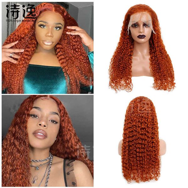 

350# front lace human hair shun hair cover gingerjerry curly 13 * 4lace front wigs 230323, Black