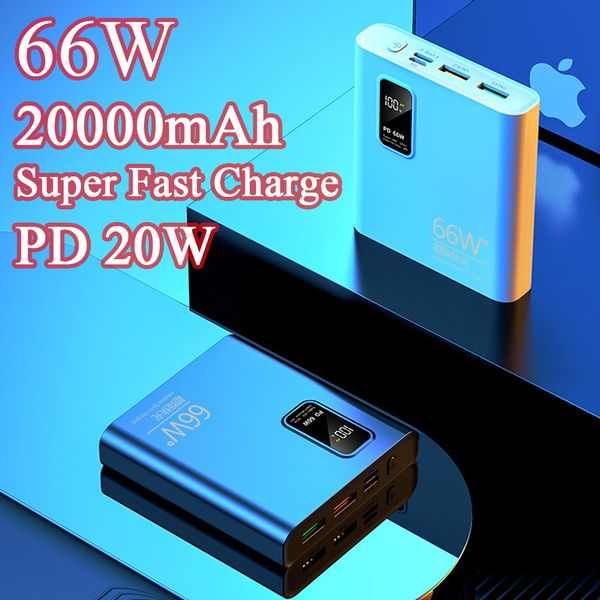 20000mAh 66W Super Fast Charging Power Bank Portable Ultra Thin PD20W Digital Display External Battery Pack Poverbank Powerbank