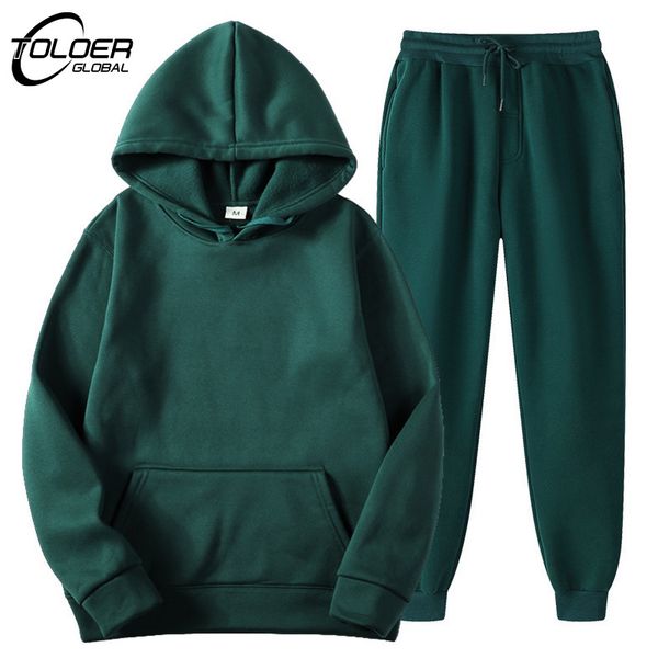 

men's tracksuits solid men's tracksuit hooded pullover sweatpants sports suit casual jogger sportswear 2 piece male fleece streetw, Gray
