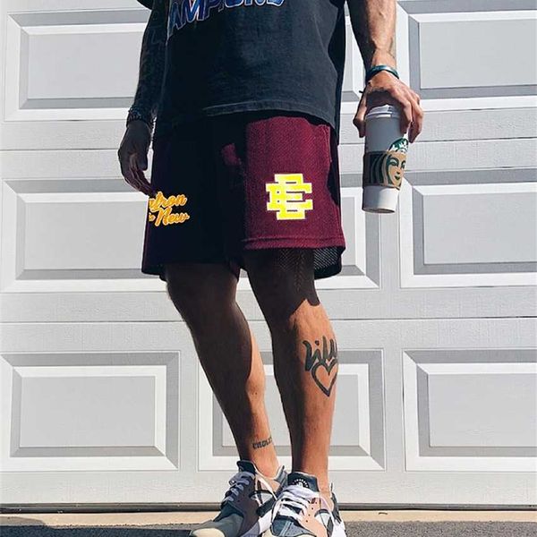 

fashion designer shorts ee chao brand american men's leisure fitness muscle sports basketball capris mesh, White;black