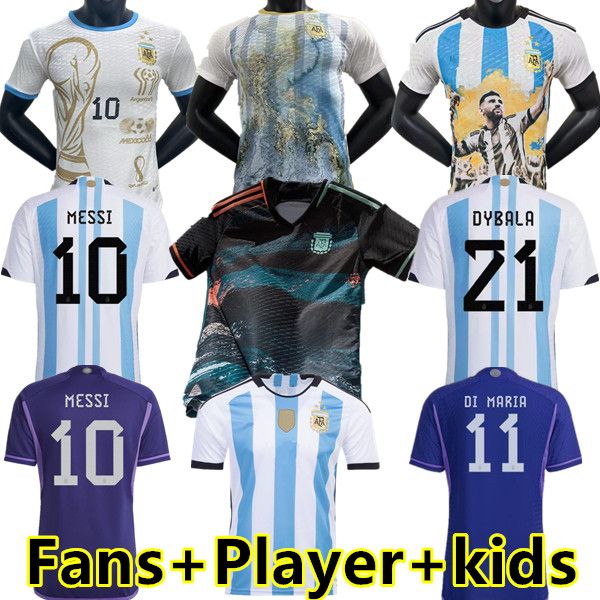 

3 stars argentina 2022 2023 soccer jerseys fans player version 22 23 mac allister dybala di maria martinez de paul maradona kids men women&#, Black;yellow