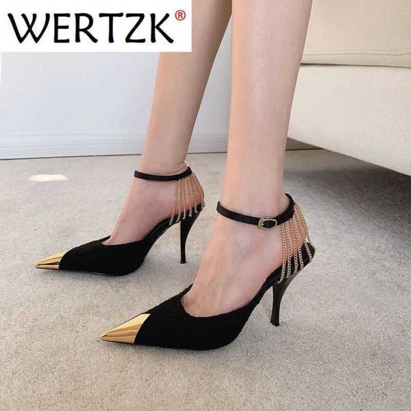 

2022 summer women high heels new metal chain pumps gladiator high heels female wedding party heels shoes plus size 3539 230202, Black