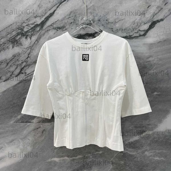 

women's t-shirt 2022 spring summer new white fishbone splice slim fit short female t230323