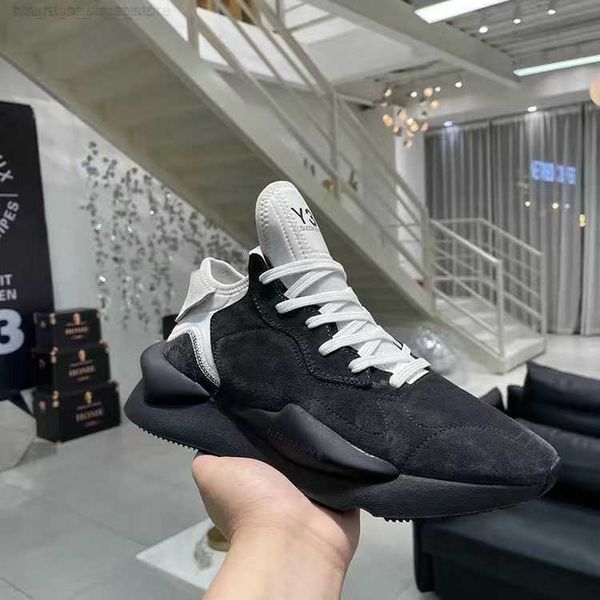 

design y-3 kaiwa sneakers men women shoes y3 chunky platform sports leather casual walking trainers 06, Black