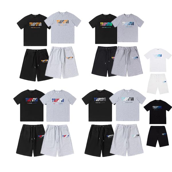 

mens designer trapstar t shirt and shorts womens luxury brand tracksuit fashion embroidered short sleeves summer shorts crew neck clothes cl, Gray