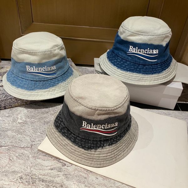 

women's summer vacation sun protection designer bucket hats couple fashion denim material color gradient letter print bucket hat, Blue;gray