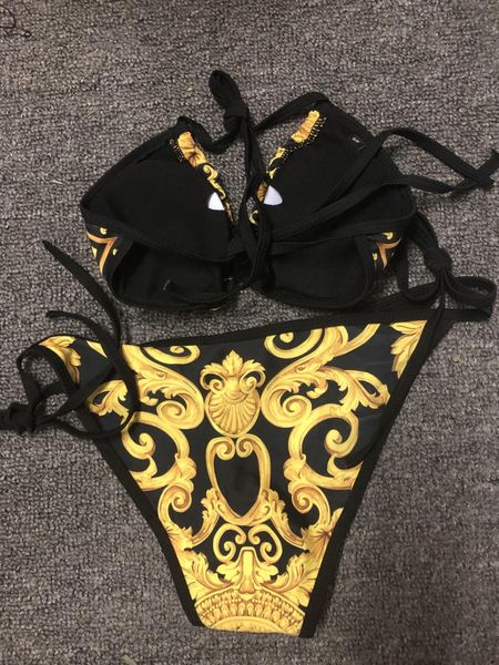 

designer bikini women's swimwear luxury gold design bikini women push up padded set bathing suit beachwear summer lady swimsuit, White;black