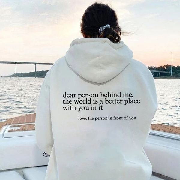 

womens hoodies sweatshirts dear person behind me hoodie funny positive quotes aesthetic pullover trendy ntal health be kind 230323, Black