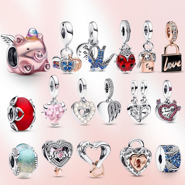 

charm 925 sterling silver heart unicorn bead clover pendant spring fit pandora original bracelet charm women jewelry love gift, Bronze;silver
