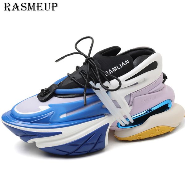 

dress shoes rasmeup fashion breathable women's luxury mesh designer running sneakers casual bullet spaceship chunky shoes for men 23032, Black