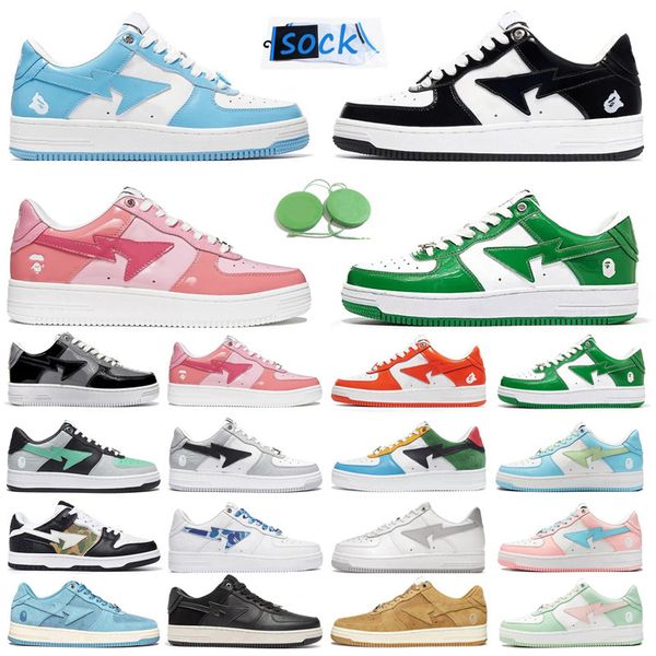 

bapesta baped ape men running shoes patent leather blue orange green black white pastel camo beige suede leather trainers sports sneakers pl