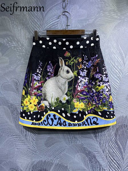 

skirts seifrmann summer women fashion designer waist flower colorblock printed bottoms jacquard mini 230323, Black
