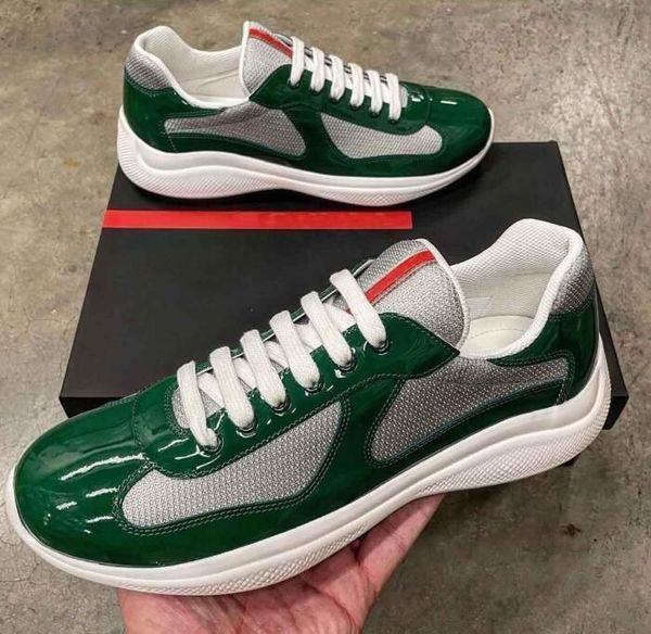 

2023 fashion original box america cup sneakers shoes white patent leather & mesh trainers rubber sole fabric sports shoe lace-up nylon casua, Black