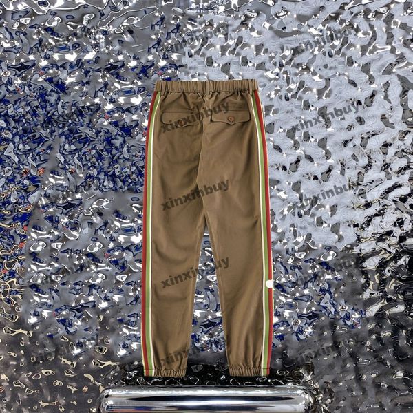 

xinxinbuy mens women designer pant paris ribbon letter foot zipper men webbing trousers khaki blue white m-2xl, Black;brown
