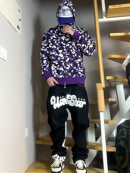 

women's pants s harajuku trend street letter printing jean y2k casual wideleg pants high couples loose fashion retro trousers ins 23032, Black;white