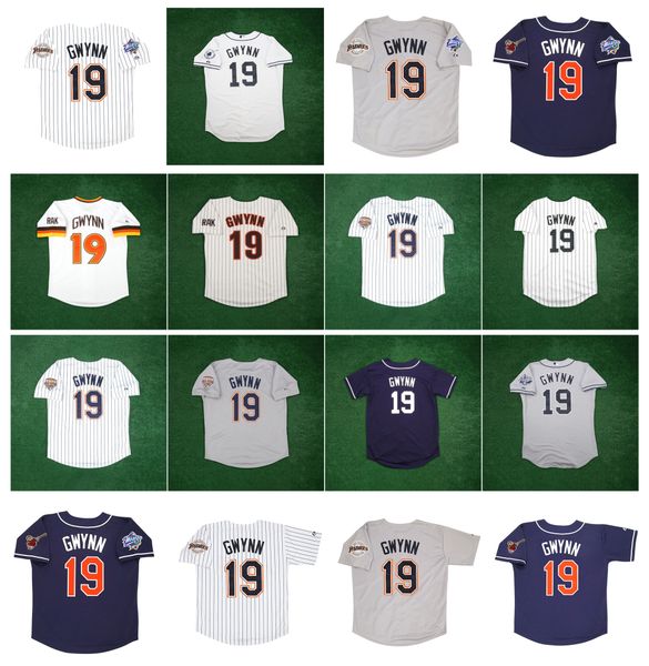 

padres tony gwynn jersey san diego cooperstown baseball jerseys 1998 world series 1984 1992 all star brown white blue size s-xxxxl, Blue;black
