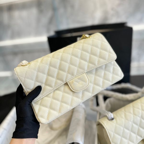 

womens classic double flap cf quilted bags caviar leather calfskin white purse gold/silver metal hardware matelasse chain crossbody shoulder