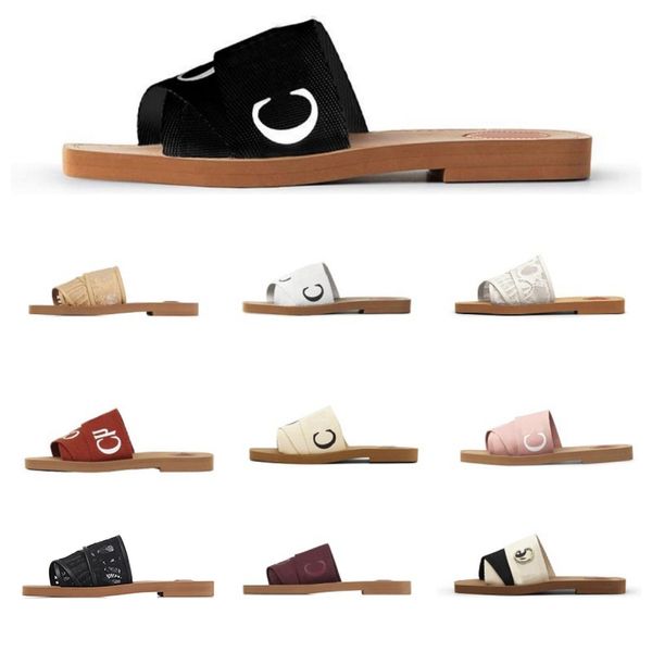

designer woody sandals women beach sandal mules flat slides lettering fabric canvas slippers womens summer outdoor fashion shoes multi color, Black