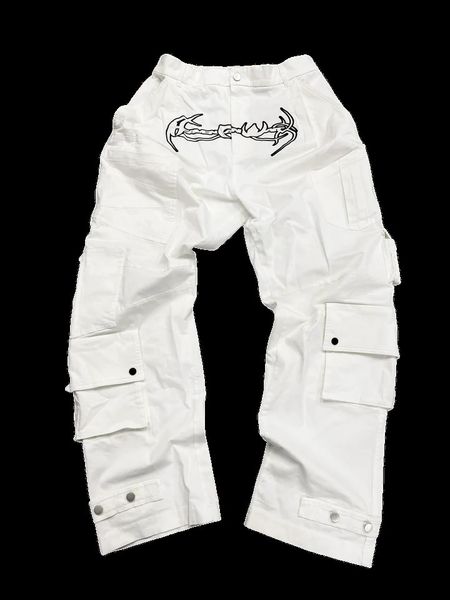 

women's pants capris korean hip-hop pants men harajuku fashion streetwear pockets y2k vintage cargo high waist straight joggers women p, Black;white