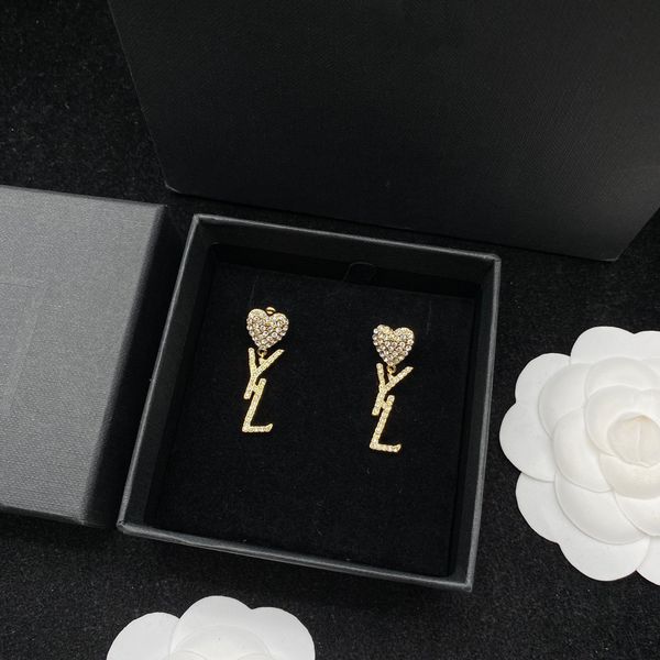 

stud designer earring y gold 925 silver diamond love earrings for woman simple lettersring lady earrings jewelry ear, Golden;silver