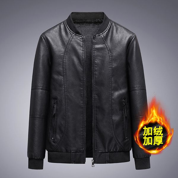 

men's leather faux 8xl casual motorcycle jacket fashion biker male embroidery bomber coat winter fleece pu overcoat 230324, Black