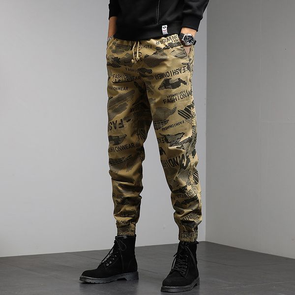 

men's pants cotton sweatpants mens camouflage elasticity waist military cargo jogger hip hop khaki casual trousers fashion streetwear 2, Black