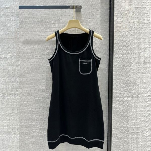 

dress for womens designer dresses knitted round collar with pocket black mini dresses woman summer clothes, Black;pink