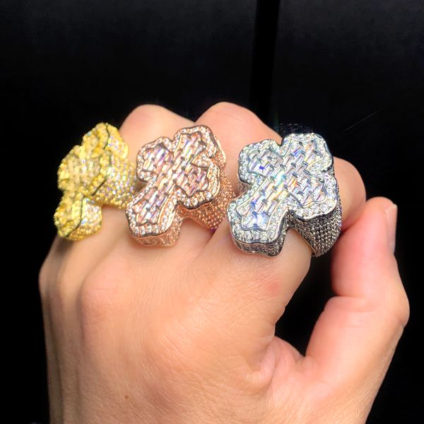 

new arrive cross finger ring iced out cubic zircon prong setting cz fashion luxulry men boy hip hop jewelry, Silver