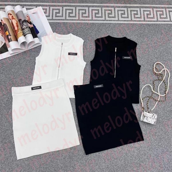 

sleeveless vest skirts set high elastic slim dress womens tight short tank letter print skirts, Black