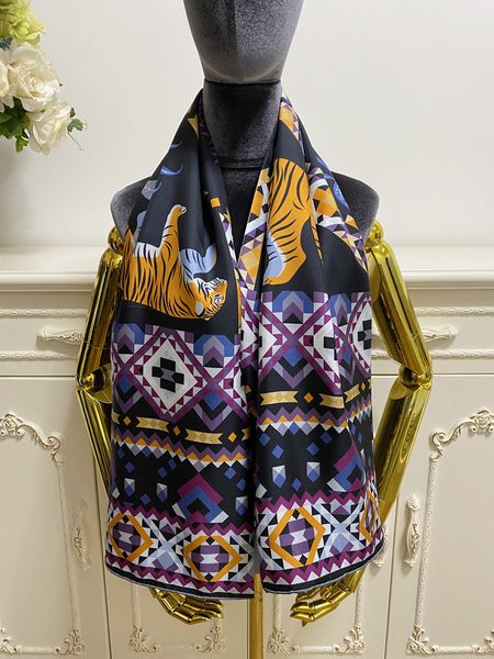 

women's square scarf scarves shawl 100% twill silk material black pint tiger pattern size 130cm - 130cm, Blue;gray