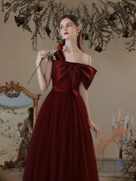 

burgundy bow prom dresses backless sleeveless elegant satin stitching floor length celebrity sweet party evening gowns 2023 new, Black