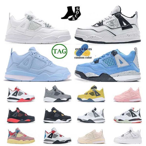 

wholesale kid outdoor shoes 4s children preschool athletic outdoor baby designer sneaker boy girls kid shoes what the sail fire red blue mot, Black