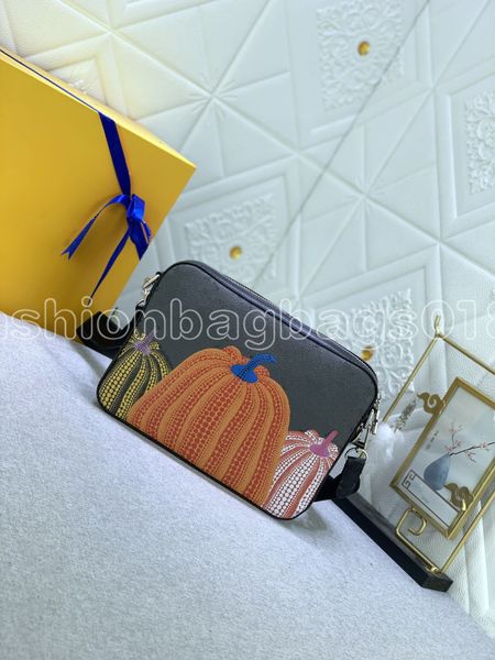 

mens yk trio messenger bag luxurys designer monograms floral cross-body bag man japanese artist pumpkin shoulder bag grained leather satchel